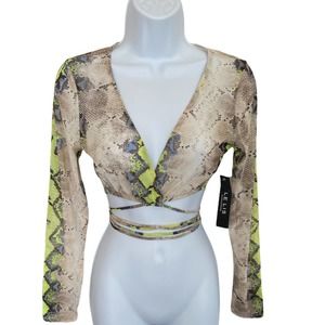 Le Lis wrap snake print crop top size S
